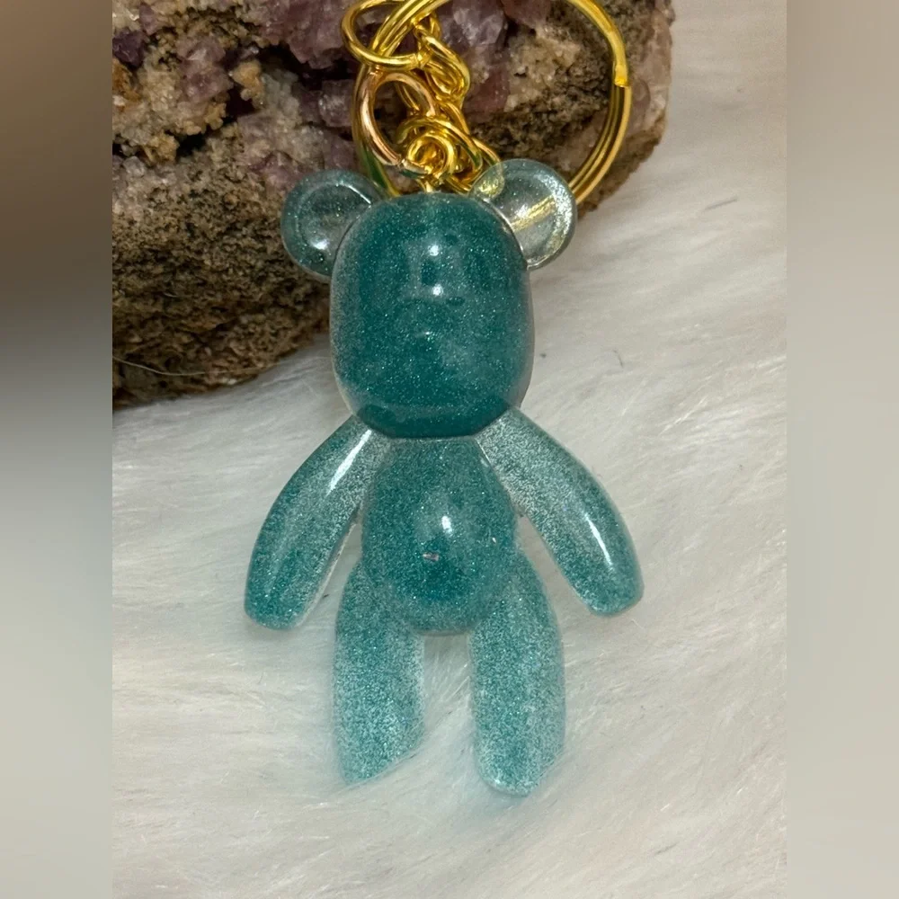 Sparkling blue Bear Keychain for Kids, handcrafted
